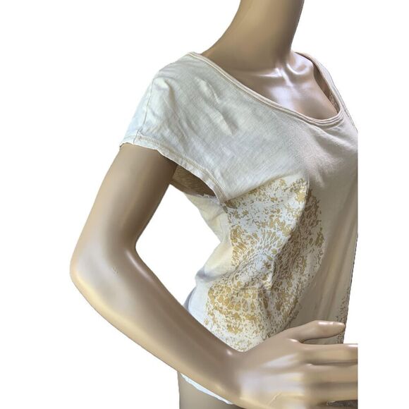 Ann Taylor Beige & Gold Glitter Short Sleeve Scoop Neck Printed T-Shirt Size PM - Picture 5 of 12